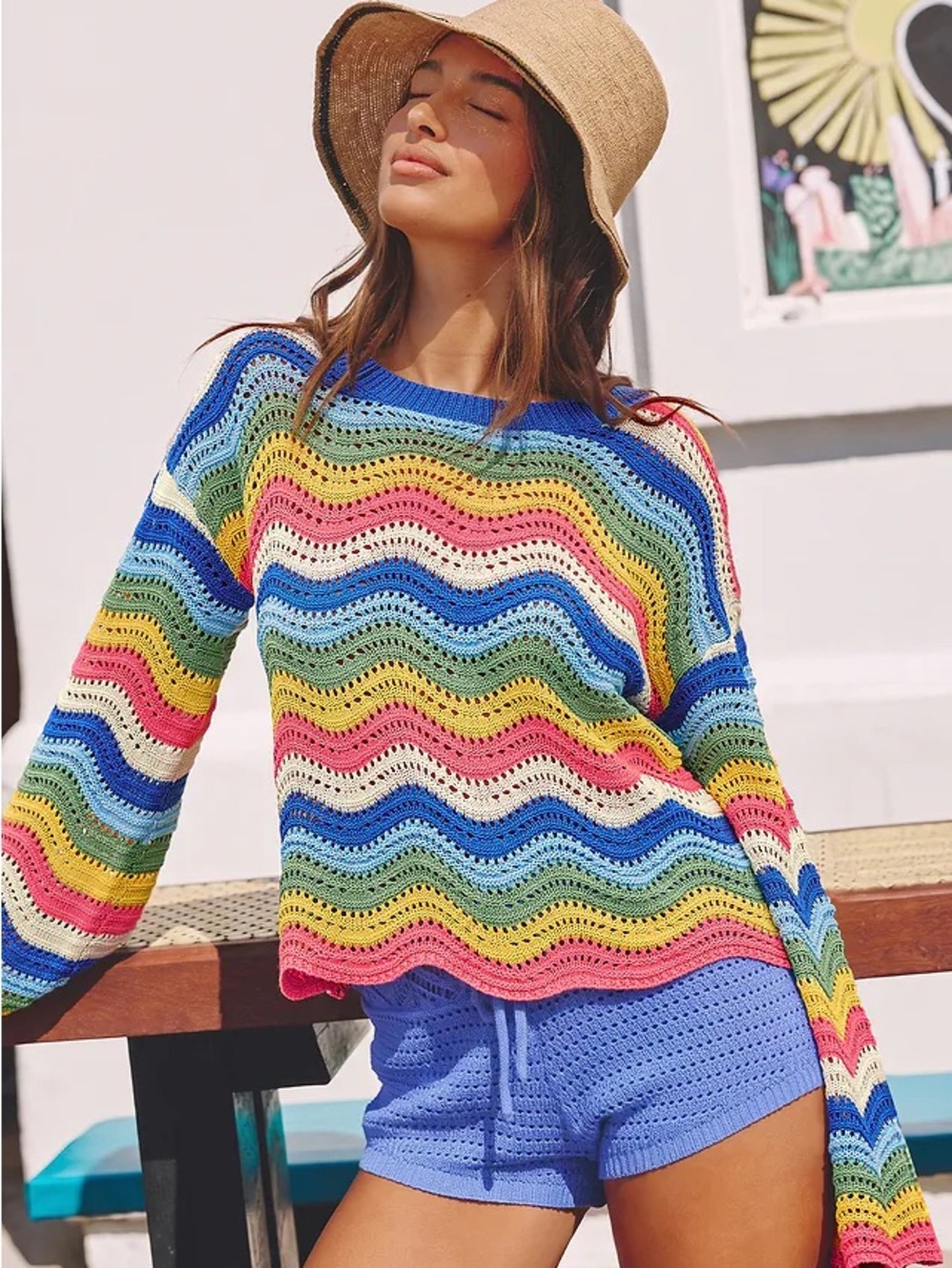 Colorful Wavy Stripe Crochet Coverup Set- BRAND NEW, XS